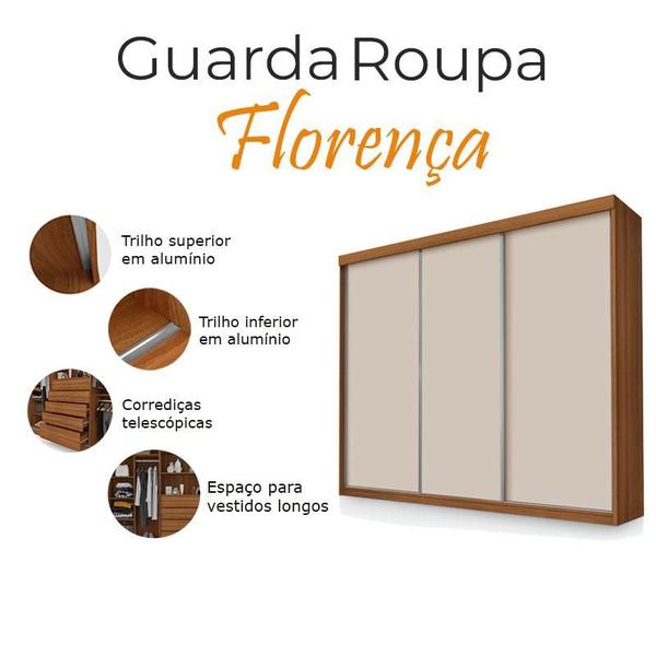 Imagem de Guarda Roupa Casal Florença 3 Portas de Correr Carvalho New Off White Pina - Luapa