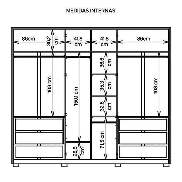 Imagem de Guarda Roupa Casal Grande 6 Portas 4 Espelhos Branco Moon