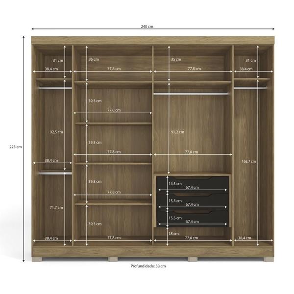 Imagem de Guarda Roupa Casal Grande Armário Roupeiro 240 cm 6 Portas Espelho 3 Gavetas Quarto Marrom e Preto