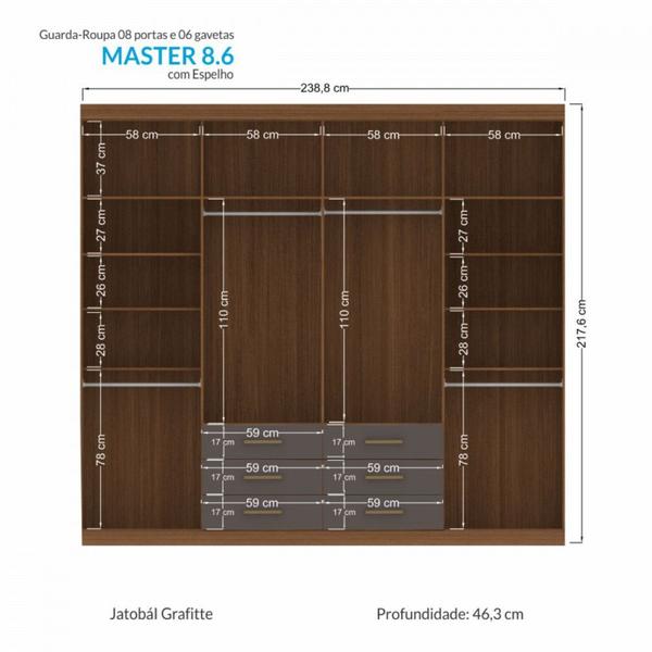 Imagem de Guarda Roupa Casal Havana Master 8 Portas 6 Gavetas Com Espelho Jatoba Grafite Santos Andira