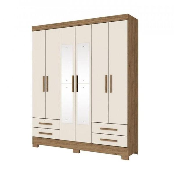 Imagem de Guarda Roupa Casal Henn Briz 6 Portas 4 Gavetas Com Espelho Rustico Com Off White