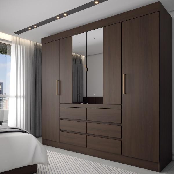 Guarda-Roupa Casal Honey 4 Portas 6 Gavetas com Espelho ébano - Panorama Móveis