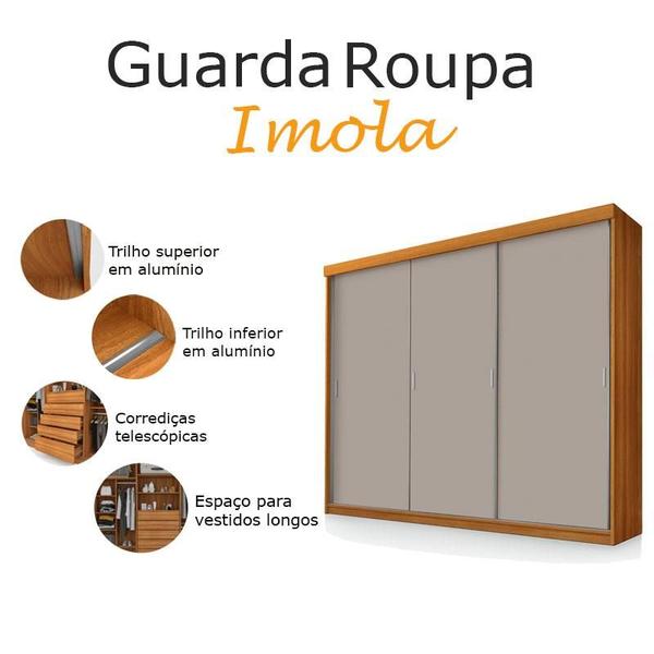 Imagem de Guarda Roupa Casal Ímola 3 Portas de Correr Freijó Mani - Luapa