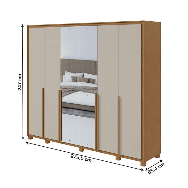 Imagem de Guarda-Roupa Casal Imperatore 6 Portas 6 Gavetas 100% Mdf com Espelho 81668.285 Amêndoa Clean/Off White - Móveis Lopas