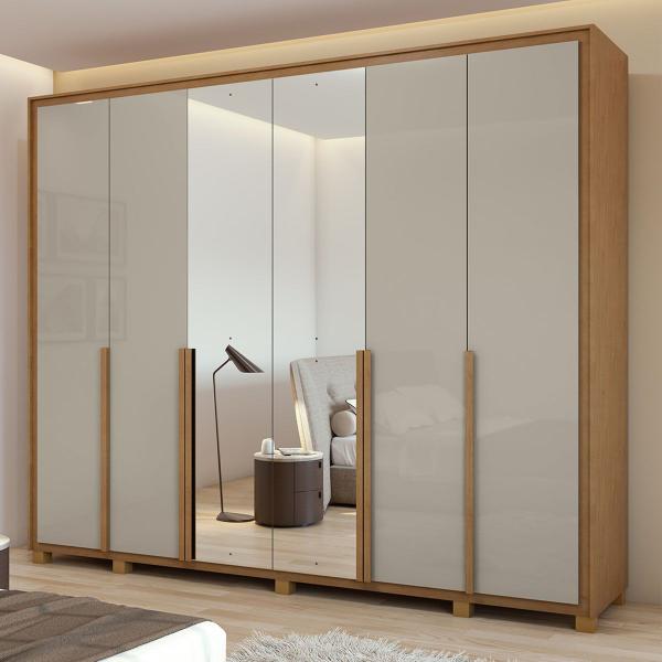 Imagem de Guarda-Roupa Casal Imperatore 6 Portas 6 Gavetas 100% Mdf com Espelho 81668.285 Amêndoa Clean/Off White - Móveis Lopas