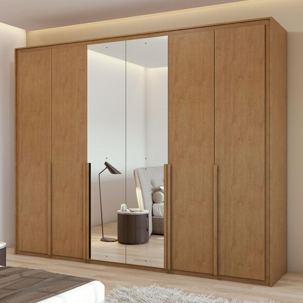 Imagem de Guarda-Roupa Casal Imperatore 6 Portas com Espelho 100% Mdf Amêndoa Clean - Móveis Lopas