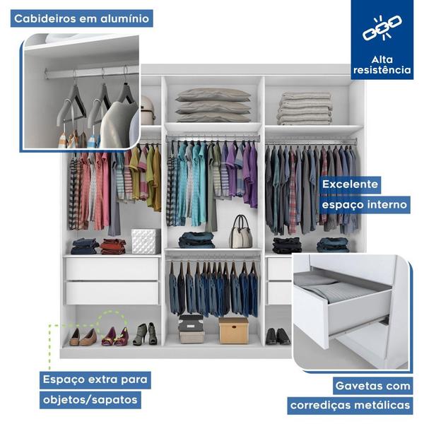 Imagem de Guarda Roupa Casal Isabela Branco 3 Portas de Correr e 9 Espelhos Minastex