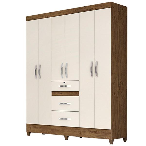 Imagem de Guarda Roupa Casal Itatiba 6 Portas 3 Gavetas Castanho Wood/Baunilha - Moval