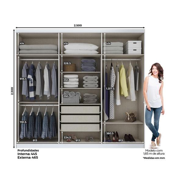 Imagem de Guarda-Roupa Casal Jade 6 Portas 3 Gavetas Branco - Henn