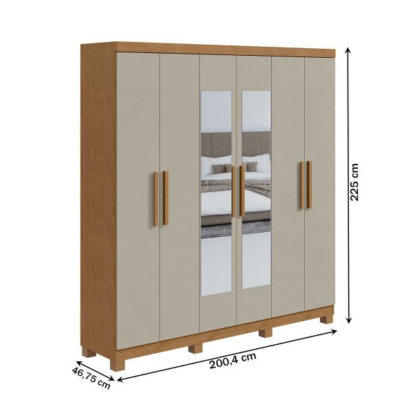 Imagem de Guarda-Roupa Casal Jazz 6 Portas 3 Gavetas com Espelho 73939.3 Amêndoa Clean/Off White - Móveis Lopas