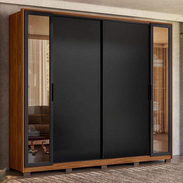 Imagem de Guarda Roupa Casal Laredo 4 Portas Flex com Vidro Reflecta e Pés - Demartêz