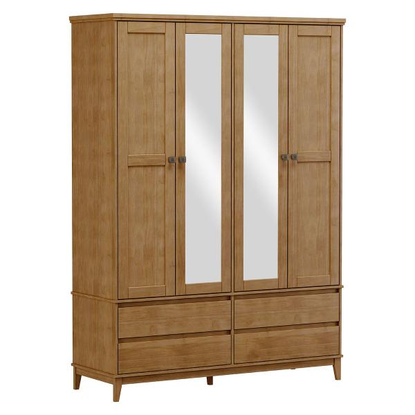 Imagem de Guarda-Roupa Casal Linha Prata Freijó 4 Portas Espelhos 4 Gavetas Madeira Pinus com MDF - Finestra