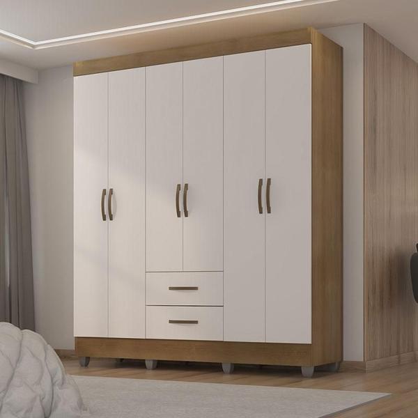 Imagem de Guarda Roupa Casal Lite 6 Portas Nature Off White - Móveis Leão