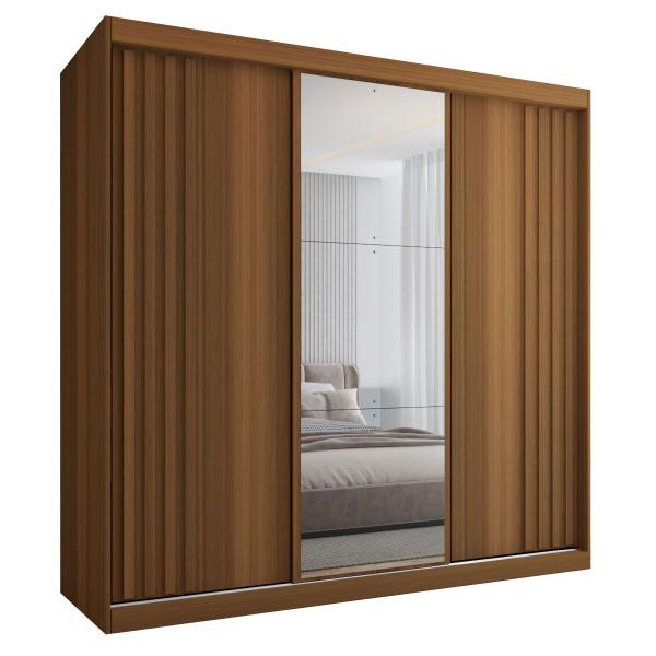 Imagem de Guarda-Roupa Casal Lorient 3 Portas 4 Gavetas com Espelho 100% Mdf Cinamomo - Panorama Móveis