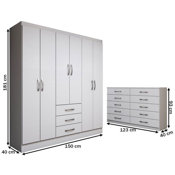 Imagem de Guarda-Roupa Casal Lydia 6 Portas 3 Gavetas com Cômoda 10 Gavetas Branco - Panorama Móveis