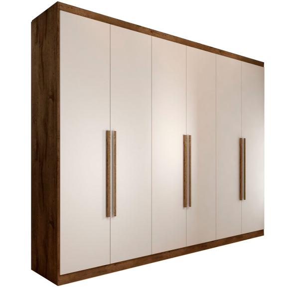 Imagem de Guarda-Roupa Casal Madalena 6 Portas 4 Gavetas 100% Mdf Brauna/Off White - Panorama Móveis