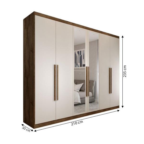 Imagem de Guarda-Roupa Casal Madalena 6 Portas 6 Gavetas 100% Mdf com Espelho Brauna/Off White - Panorama Móveis