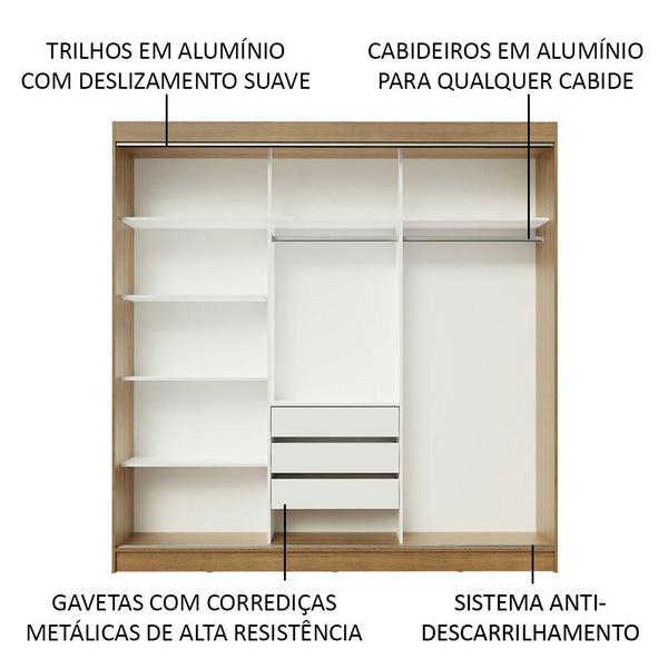 Imagem de Guarda-Roupa Casal Madesa Austin 4 Portas de Correr de Espelho 3 Gavetas