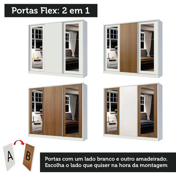 Imagem de Guarda-Roupa Casal Madesa Eros 3 Portas de Correr com Espelhos - Branco/Branco/Rustic