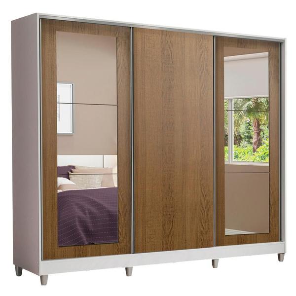 Imagem de Guarda-Roupa Casal Madesa Eros 3 Portas de Correr com Espelhos com Pés - Branco/Rustic