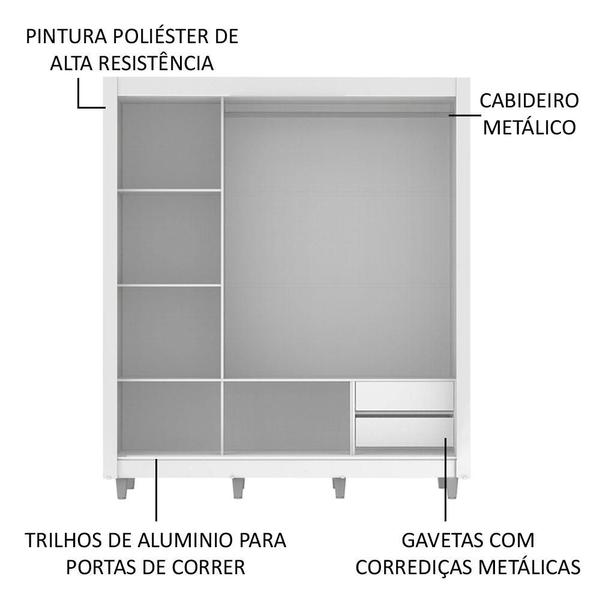 Imagem de Guarda-Roupa Casal Madesa Lyon 3 Portas de Correr com Espelhos 2 Gavetas com Pés