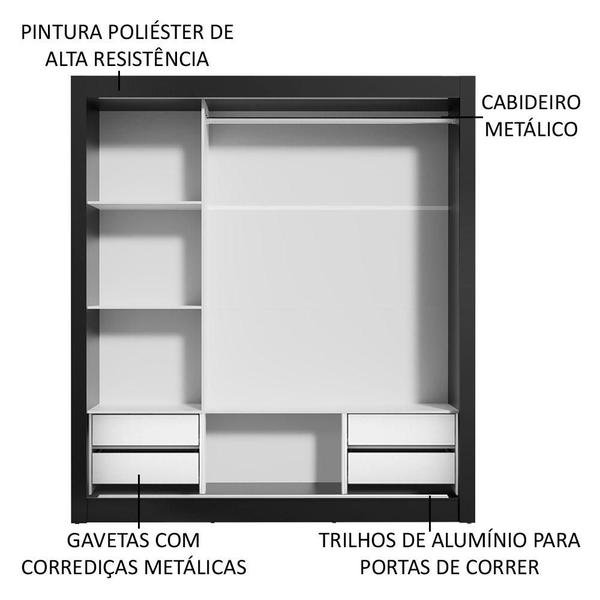 Imagem de Guarda-Roupa Casal Madesa Lyon Plus 3 Portas de Correr com Espelhos 4 Gavetas