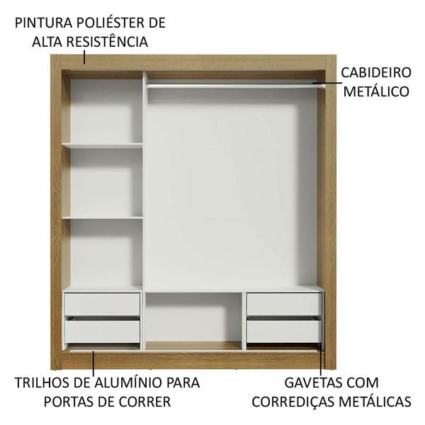 Imagem de Guarda Roupa Casal Madesa Lyon Plus 3 Portas de Correr de Espelho 4 Gavetas