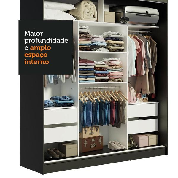 Imagem de Guarda-Roupa Casal Madesa Reno 3 Portas de Correr com Espelho - Preto/Cinza