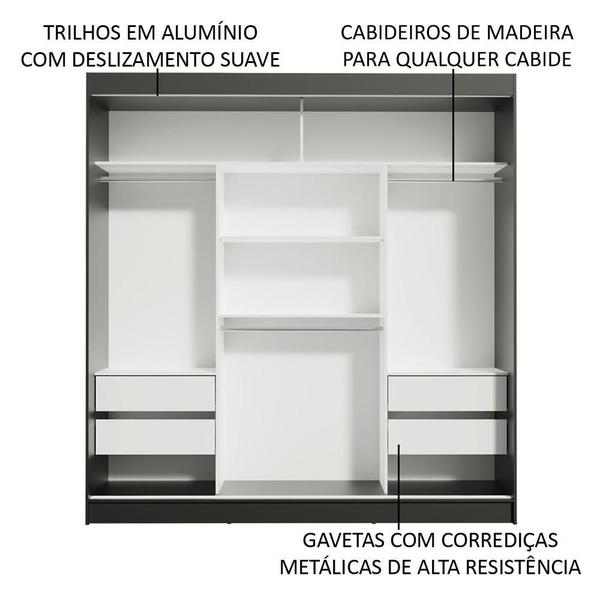 Imagem de Guarda-Roupa Casal Madesa Reno 3 Portas de Correr com Espelhos - Preto/Cinza