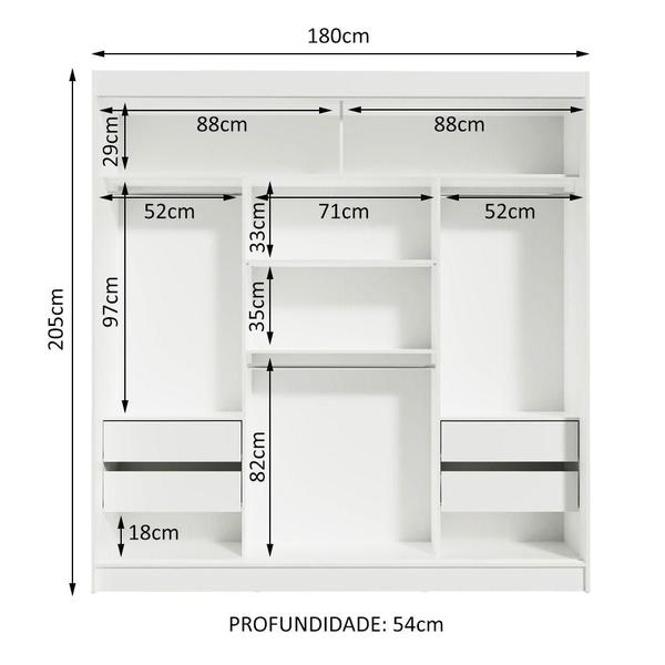 Imagem de Guarda-Roupa Casal Madesa Reno 3 Portas de Correr de Espelho