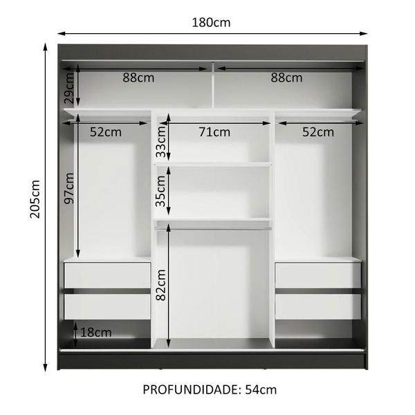 Imagem de Guarda-Roupa Casal Madesa Reno 3 Portas de Correr de Espelho