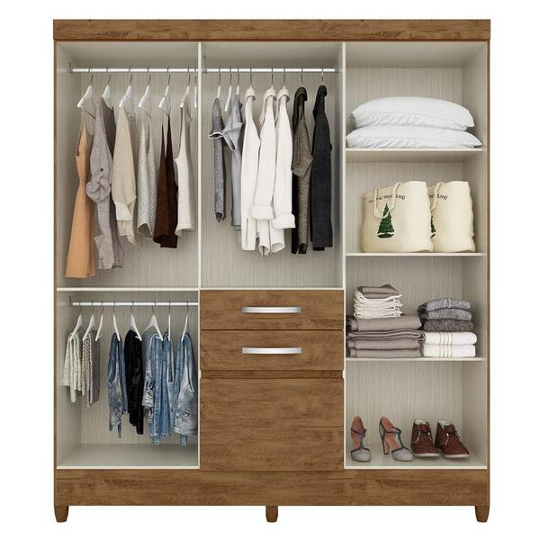 Imagem de Guarda Roupa Casal Mafra 6 Portas Castanho Wood/Baunilha - Moval