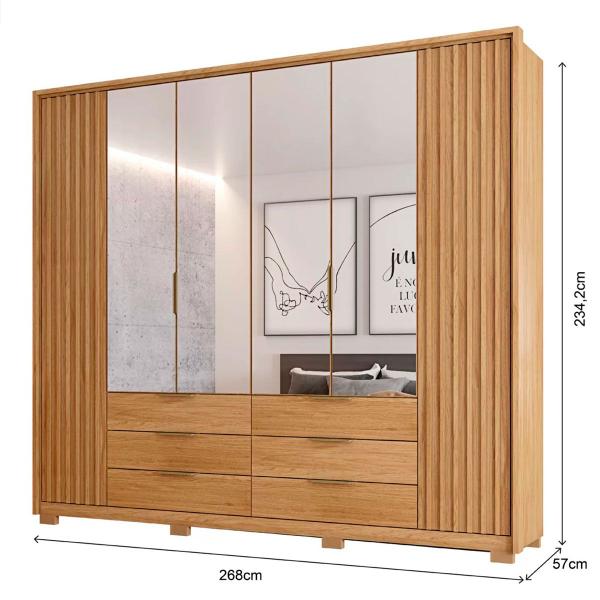 Imagem de Guarda-Roupa Casal Maximus 6 Portas 6 Gavetas com Espelho Buriti 8002200049 - Caemmun