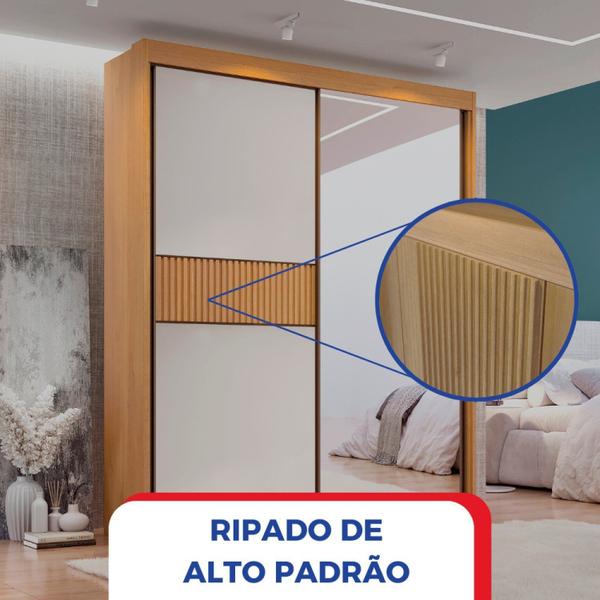 Imagem de Guarda Roupa Casal MDF 2 Portas 3 Gavetas com Espelho Grécia Ripado