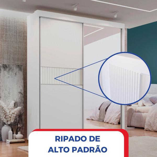 Imagem de Guarda Roupa Casal MDF 2 Portas 3 Gavetas com Espelho Grécia Ripado