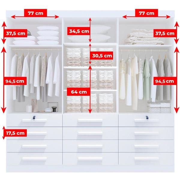 Imagem de Guarda Roupa Casal MDF 6 Portas 12 Gavetas Marselha Plus