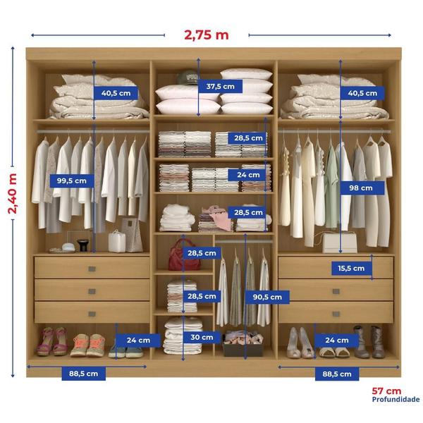 Imagem de Guarda Roupa Casal MDF 6 Portas 6 Gavetas Paris Plus D Doro