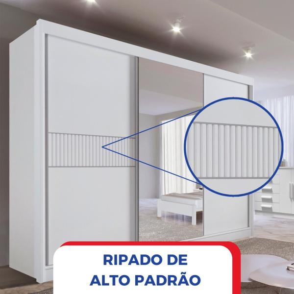 Imagem de Guarda-roupa Casal MDF com Espelho 3 Portas 6 Gavetas Miami Ripado