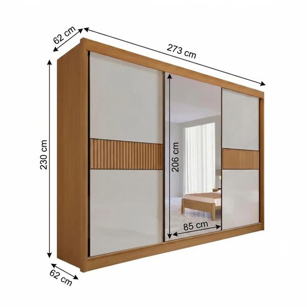 Guarda-Roupa Casal MDF com Espelho 3 Portas 6 Gavetas Miami Ripado