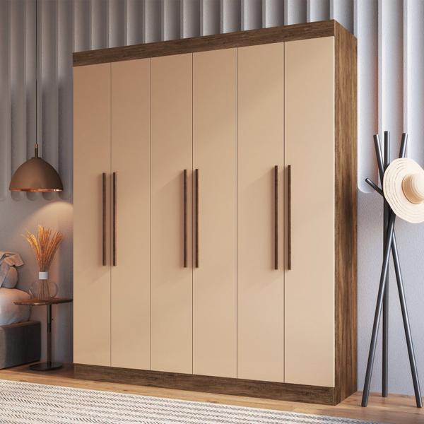 Imagem de Guarda Roupa Casal Mdf New York 21706 6 Portas 2 Gavetas Castanho/Nude