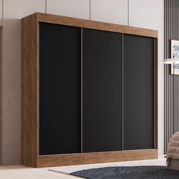 Imagem de Guarda-Roupa Casal Michigan 3 Portas 4 Gavetas 100% Mdf Castanho/Preto - Doripel