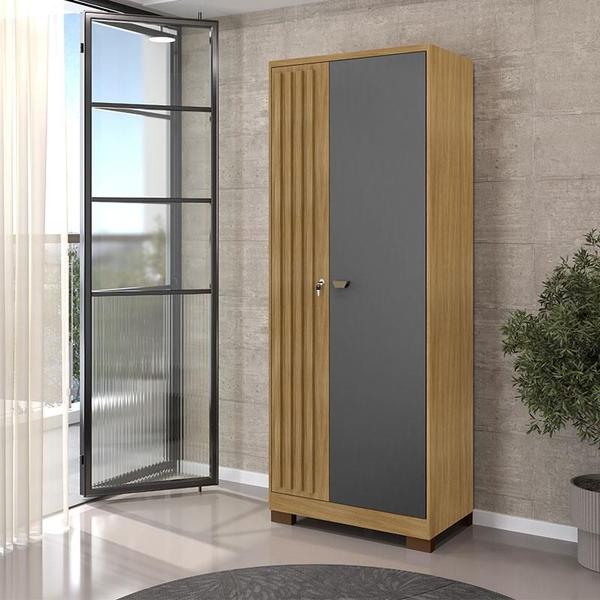 Imagem de Guarda Roupa Casal Modena com 6 Portas com Cômoda Cannes 5 Gavetas e Armário Multiuso Versatile Carvalho Americano Grafite - Incorplac