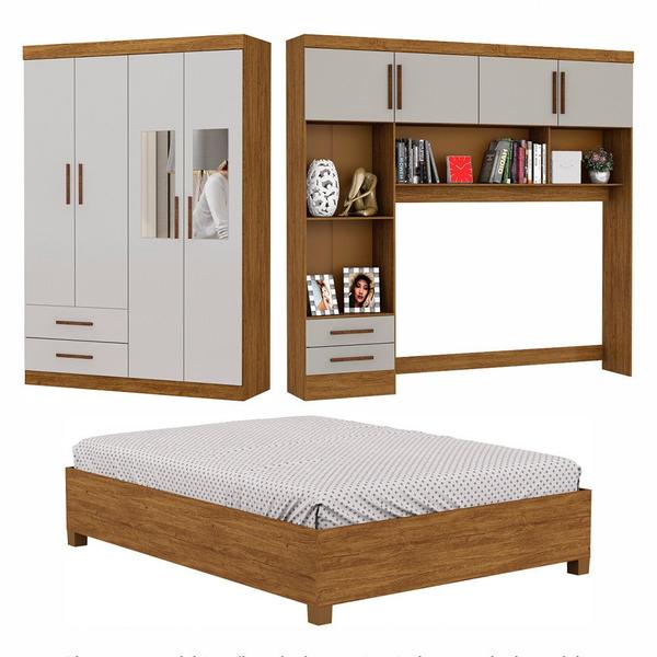 Imagem de Guarda-Roupa Casal Modulado 4 Portas com Cama Hercules 4 Portas 4 Gavetas com Espelho