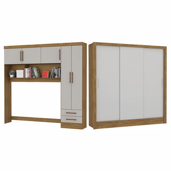 Imagem de Guarda-roupa Casal Modulado 5 Portas Santiago 3 Portas 5 Gavetas Cinamomo/Off White