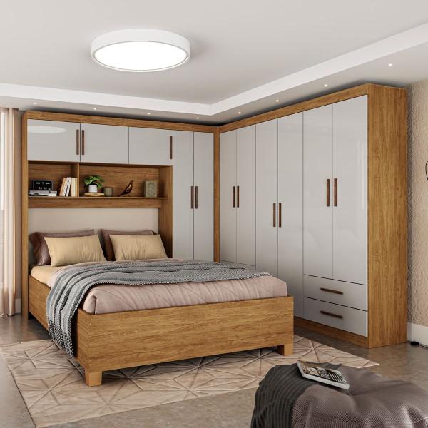 Imagem de Guarda-Roupa Casal Modulado com Cama Hércules 11 Portas 6 Gavetas Cinamomo/Off White - Carioca Móveis