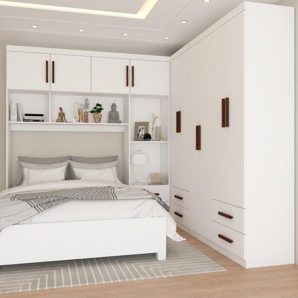 Imagem de Guarda-Roupa Casal Modulado com Cama Paradise 10 Portas 6gavetasbranco - Panorama Móveis