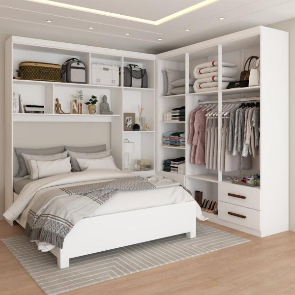 Imagem de Guarda-Roupa Casal Modulado com Cama Paradise 10 Portas com Espelho 6gavetasbranco - Panorama Móveis