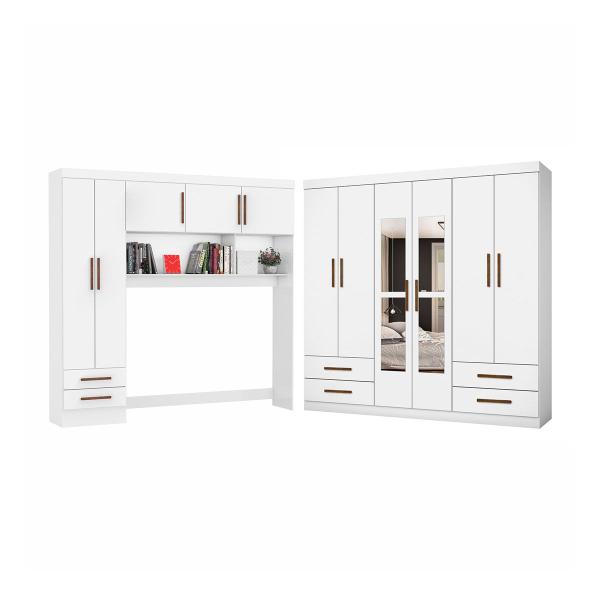 Imagem de Guarda-Roupa Casal Modulado Hércules 11 Portas 6 Gavetas com Espelho Branco - Carioca Móveis