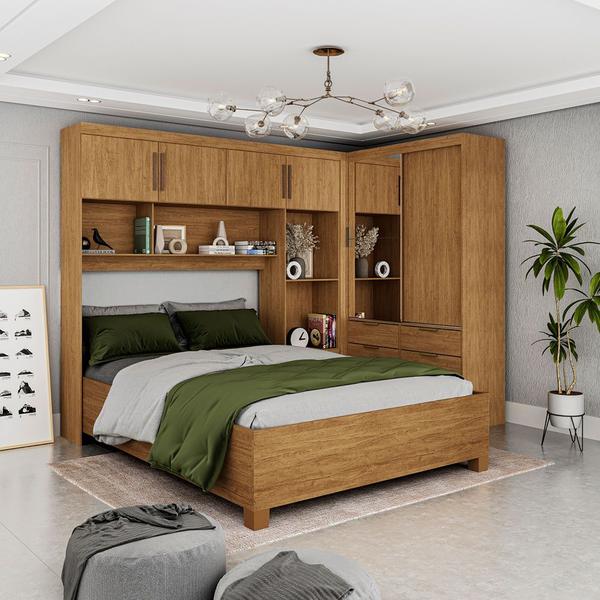 Imagem de Guarda Roupa Casal Modulado Sevilha 4 e 2 Portas 8 Gavetas Plus com Cama Casal Carioca Móveis