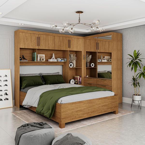 Imagem de Guarda Roupa Casal Modulado Sevilha 4 e 2 Portas 8 Gavetas Premium com Cama Casal Carioca Móveis